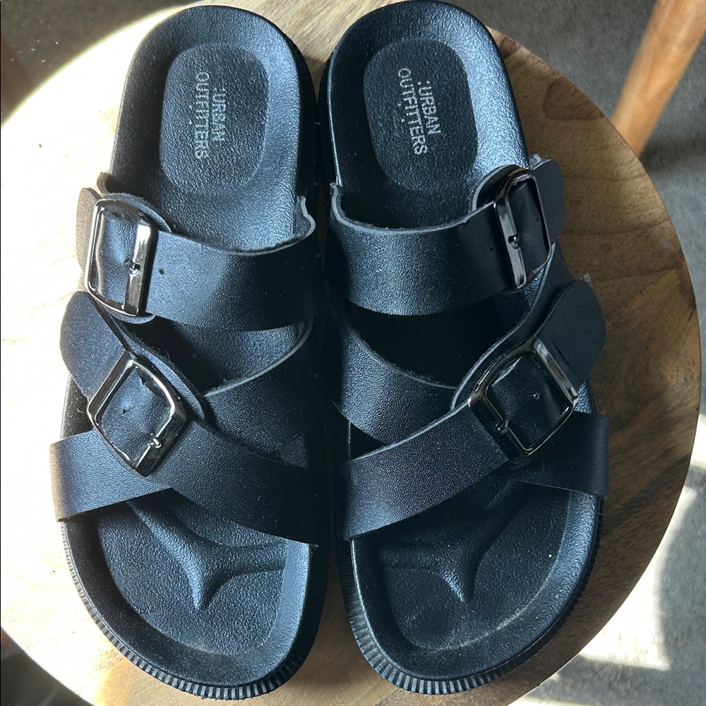 Urban Outfitters Black Double-Buckle Sandals